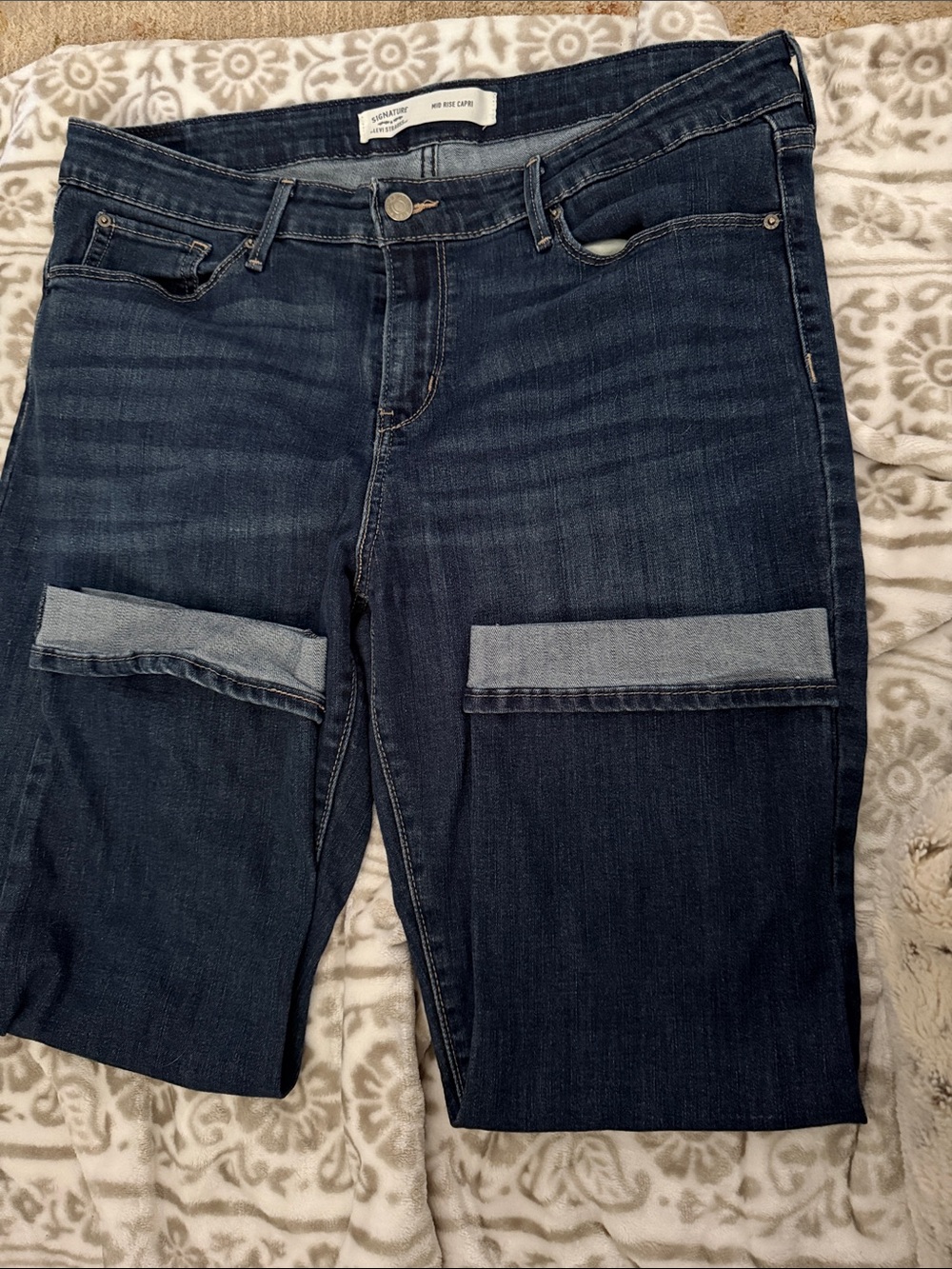 Dark Indigo Women's Cropped Straight-Leg Jeans - Hem Cuff Detail